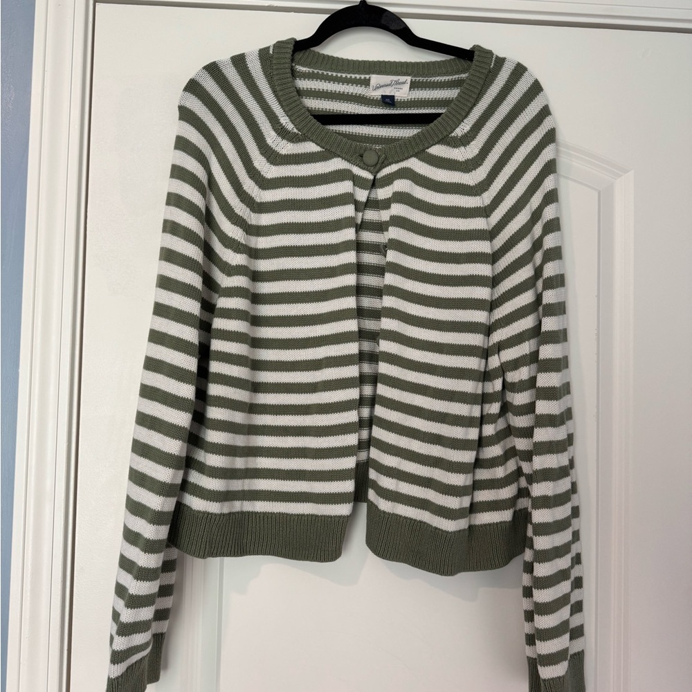 Universal Thread Olive Green and White Striped Cardigan